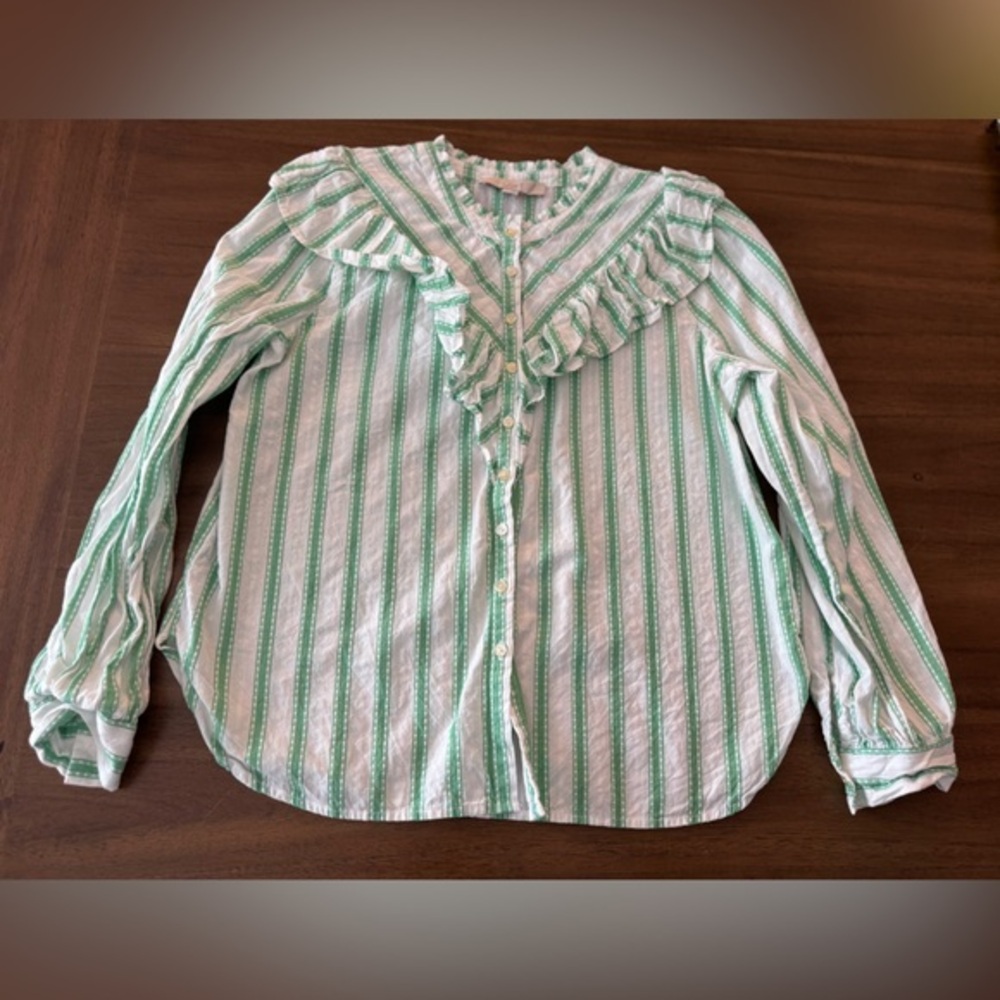 Loft Green and White Striped Button top Small